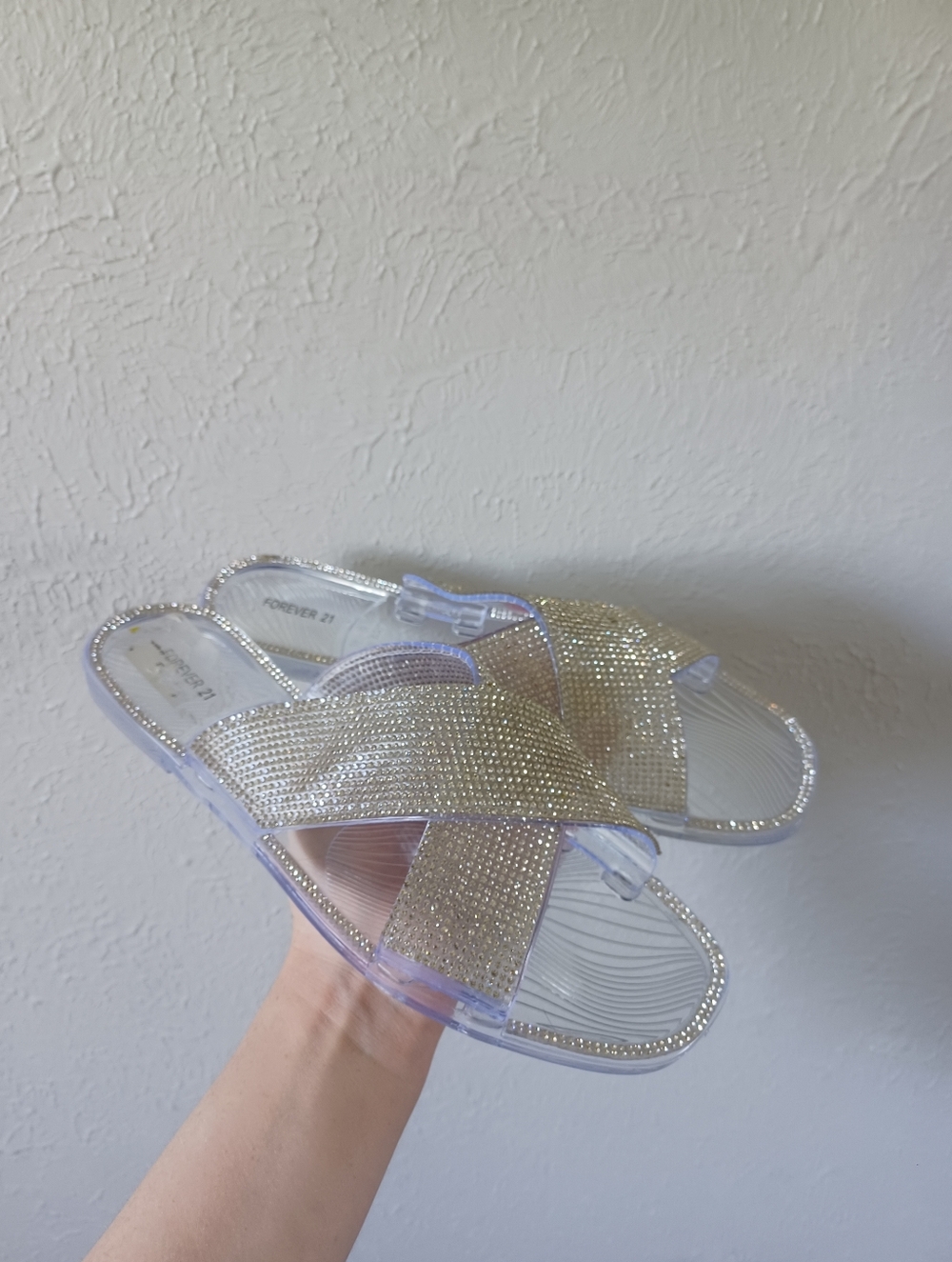 Silver Rhinestone Slide Sandals - Forever 21